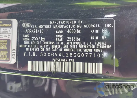 2016 Kia Optima Sxl Turbo from USA, damaged, VIN 5XXGV4L28GG077101